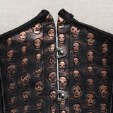 Steampunk Skull Print Faux Leather Underbust Corset Women Sexy Slim Body Shaper Corset Bustier Lingerie Top Pirate Costume Brown