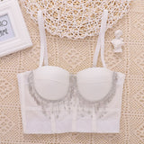 Sexy Beaded Tassel Rhinestone Women Camis Cropped Top Corset Crop Top To Wear Out Push Up Bustier Bra