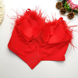 Sexy Corset Feather Low Cup Nightclub Party Short Women Camis In Bra Cropped Crop Top Push Up Breast