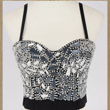 Sexy Beaded Diamond Sequins Women Camis Corset Crop Top To Wear Out Push Up Bustier Bra