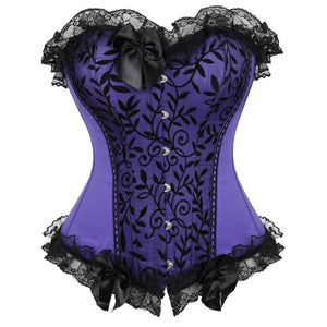 Women Victorian Sexy Floral Lace Overbust Corset Waist Cincher Slim Bow Satin Vintage Jacquard Corset Bustier Lingerie Top