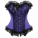 Women Victorian Sexy Floral Lace Overbust Corset Waist Cincher Slim Bow Satin Vintage Jacquard Corset Bustier Lingerie Top