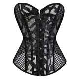 Women Sexy Transparent Hollow Net Overbust Corset Waist Training Slim Lace Up Corsets Bustiers Lingerie Top Plus Size S-6XL