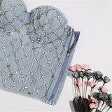 Winter Long Tube Tank Top Corset Top With Built in Bra Rhinestone Bright Off Shoulder Sexy Women Bustier