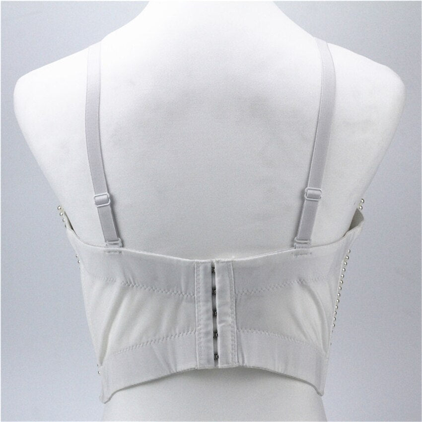 Crop Tops Spaghetti Strap Summer Top Off Shoulder Sexy Corset Beads Cami With Built In Bra Slim Clothes