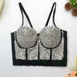 Sexy Bright Beading Sequins Nightclub Push Up Bralette Bra Cropped To Wear Out Corset Camis Crop Top