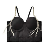 Sleeveless Crop Top With Cups Off Shoulder Strap Corset Sexy Dance Cropped Shine Lingerie Rhinestone Clothing