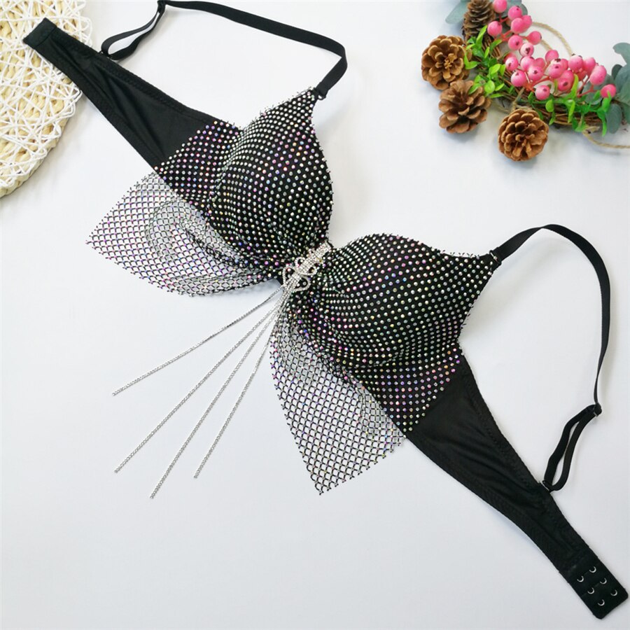 Crop Top Push Up Bodice Sequins Rhinestones Summer Sleeveless Short Sexy Off Shoulder Camis With Built In Bra