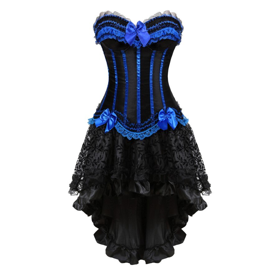 Gothic Sexy Lace Corset Dress Women Victorian Vintage Striped Bow Sati – FashionLoveHunter