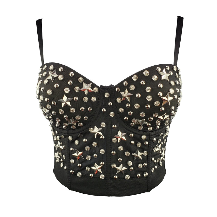 Five-Pointed Star Beading Performance Sexy Vest Crop Top Women To Wear Out Push Up Bralette Bra Corset Tops