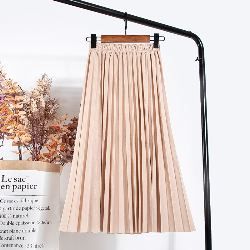 Women Vintage New Fashion Korean Skirt Elastic High Waist Pleated Leisure Retro Skirt Female Streetwear Luxury Faldas Clothes