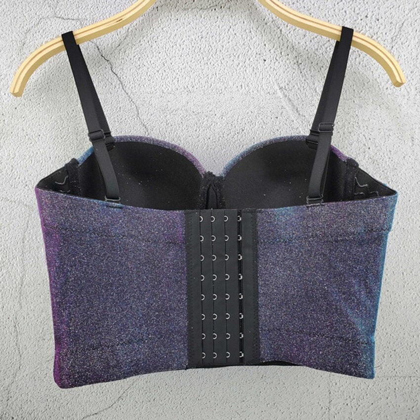 Gradient Shiny Sexy Night Club Party Crop Top Push Up Bralette Bra Cropped To Wear Out Corset Tops Cami Clothing
