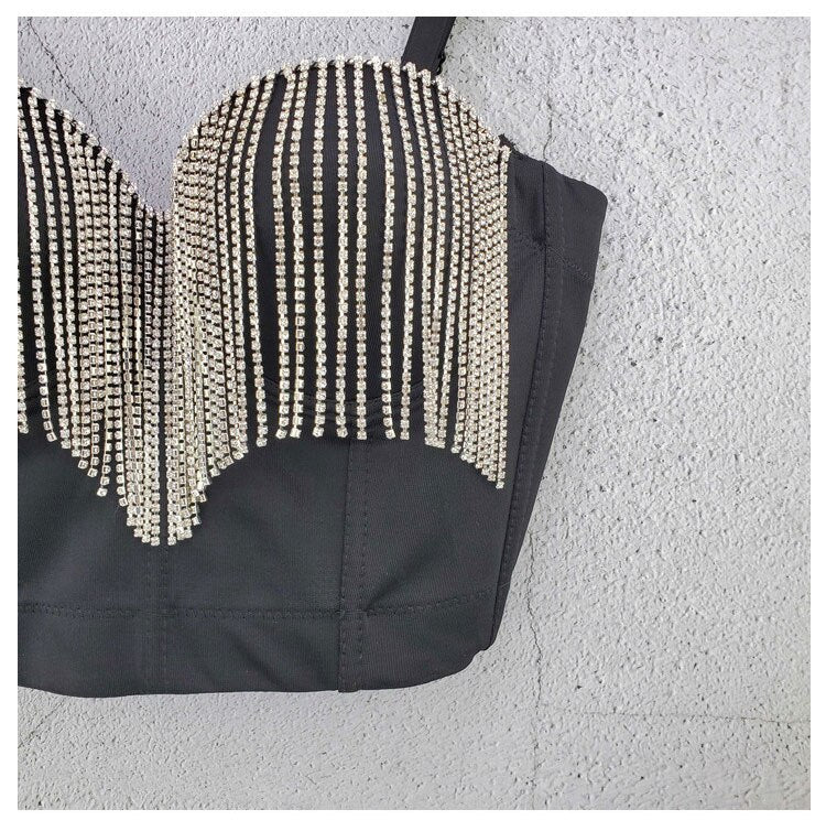 Cool Women Vest Tassel Chain Tank Sexy Cropped Tops Hip Hop Camisole Breast Wrap Outwear