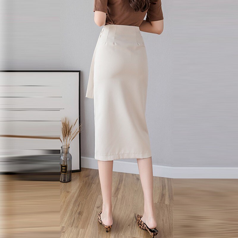 Women Summer High Waist Long Fashion Office Style Solid Color Furcal Ladies Elegant Pencil Skirt