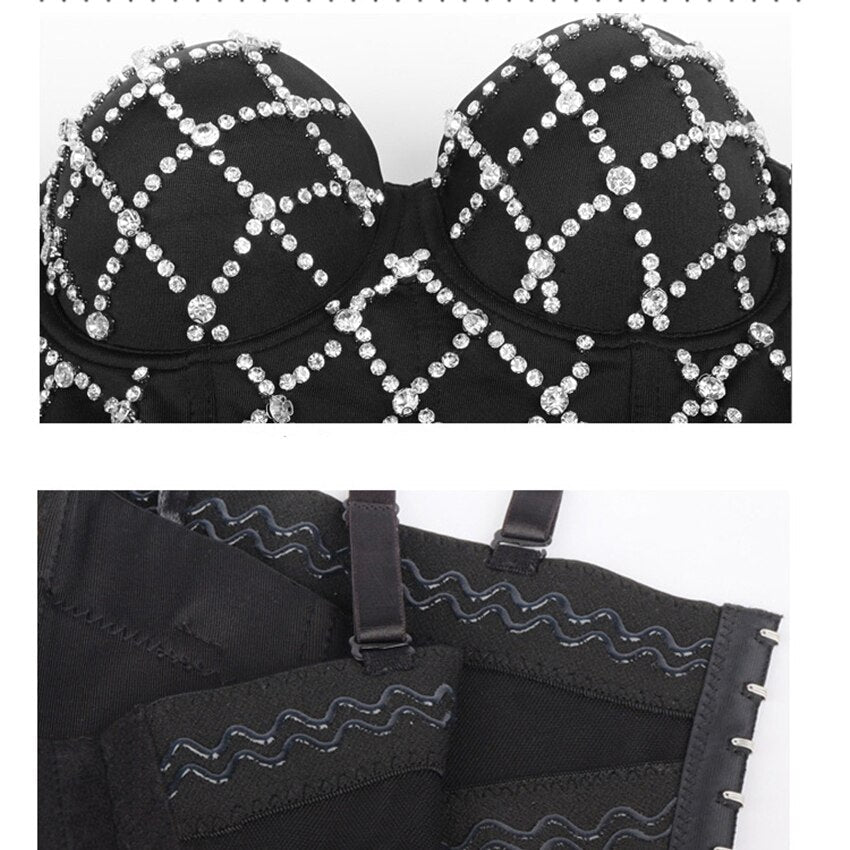 Rhinestone Top Women Camis Cropped Sexy Off Shoulder Corset Crop Top To Wear Out Nightclub Push Up Bustier
