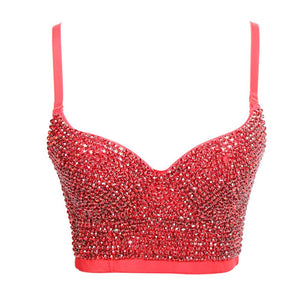 Summer Corset Top To Wear Out Beading Rhinestones Sexy NightClub Party Women Top Push Up Cami Top Bra