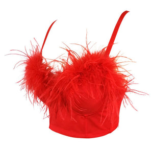 Sexy Corset Feather Low Cup Nightclub Party Short Women Camis In Bra Cropped Crop Top Push Up Breast