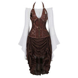 Gothic Corset Dress Sexy Leather Corset Bustier Lingerie Renaissance Blouse Steampunk Irregular Pirate Skirt Set Plus Size S-6XL