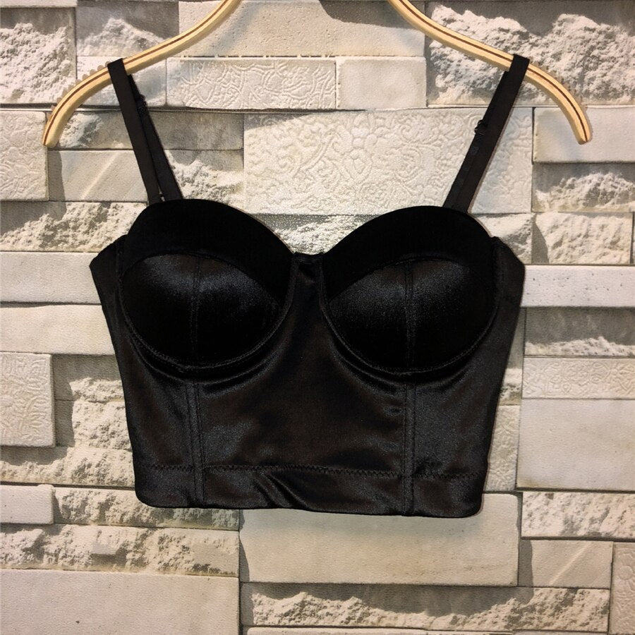 All-match Solid Velvet Winter Crop Top Sexy Corset To Wear Out Women Push Up Chest With Bra Silk Camis Tops Slim Clothes
