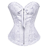 Women Sexy Floral Zipper Overbust Corset  Waist Cincher Slim Lace Up Fashion Jacquard Brocade Corset Bustier Lingerie Top