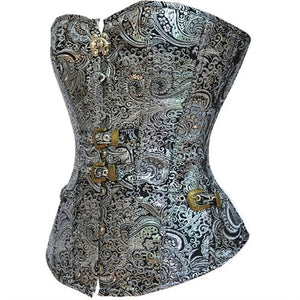 Sexy Vintage Gothic Floral Silver Lace Up Back Victorian Corset Lingerie Top Waist Trainer Body Shaper
