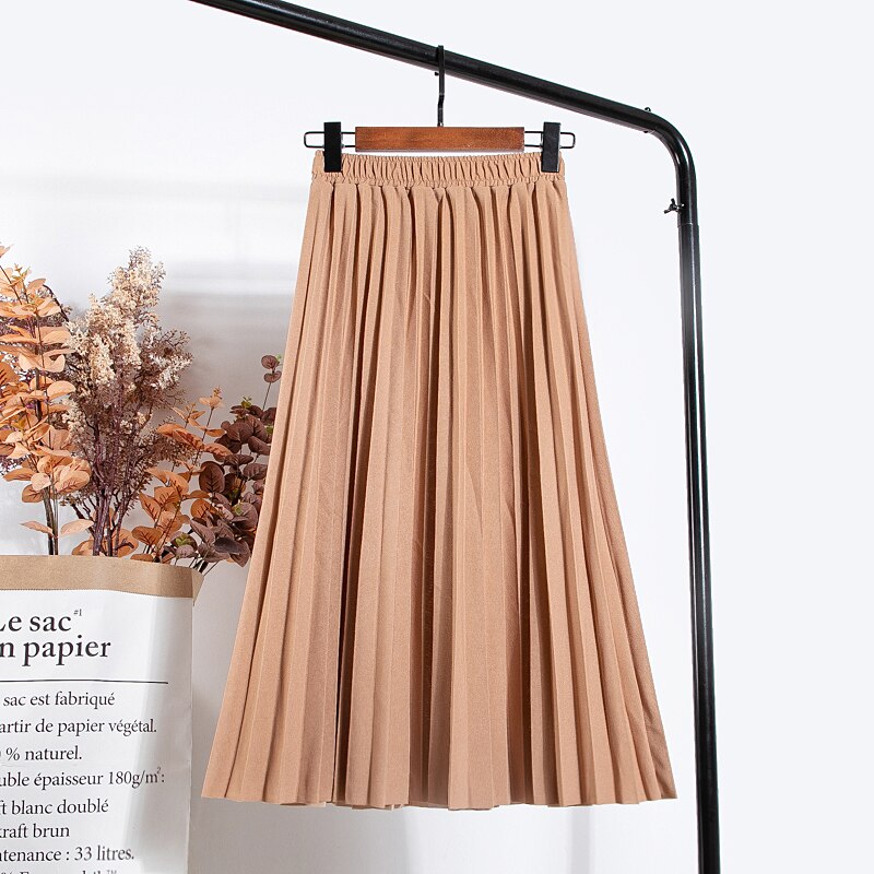Women Vintage New Fashion Korean Skirt Elastic High Waist Pleated Leisure Retro Skirt Female Streetwear Luxury Faldas Clothes