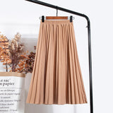Women Vintage New Fashion Korean Skirt Elastic High Waist Pleated Leisure Retro Skirt Female Streetwear Luxury Faldas Clothes