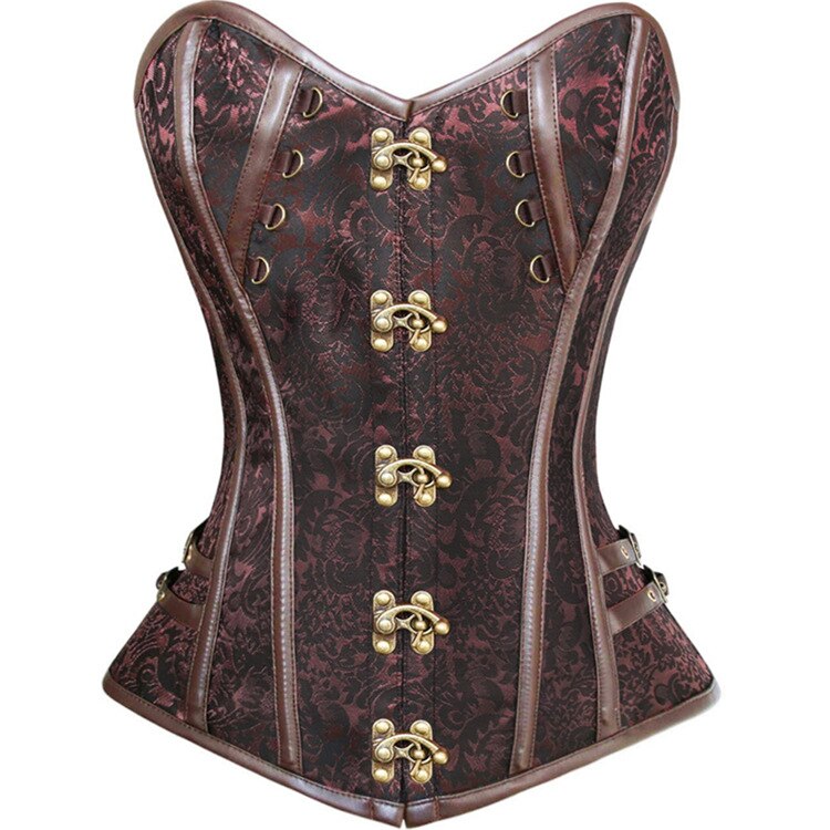 Women Steampunk Corsets Short Korset Gothic Overbust Bustier Jacquard Floral Lace Corselet