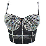 Mesh Camis Summer Short Crop Tank Top Rhinestone Nightclub Top With Built In Bra Sleeveless Corset Off Shoulder Women Clothes