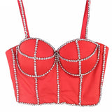 Autumn Sexy Shine Rhinestone Crop Top Stage Women Top With Cups Push Up Chest Female Corset Camis Clothes