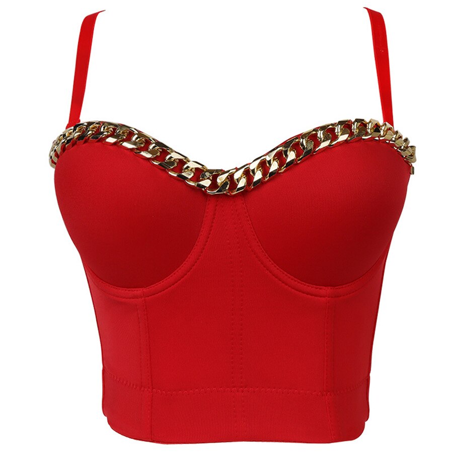 Gold-Plated Chain Corset Top Nightclub Sexy Crop Top To Wear Out Bra Push Up Bustier