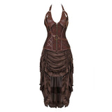 Gothic Corset Dress Sexy Leather Corset Bustier Lingerie Renaissance Blouse Steampunk Irregular Pirate Skirt Set Plus Size S-6XL
