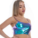 Sexy Reflective Bralette Crop Holographic Cami Top Backless Adjustable Strap Tank Top Camis Clubwear