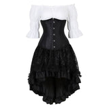 Gothic Skirt Set Underbust Corset Asymmetrical Floral Lace Skirt with Renaissance Blouse Three-Pieces Outfits Plus Size