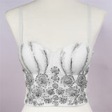 Sexy Slim Beads Acrylic Women Corset Crop Top Built in Bra To Wear Out Off Shoulder Camis Clothes