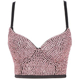 Rhinestone Sexy Top Nightclub Shines Crop Top Women Off Shoulder Camis Tops With Built In Bra Push Up Bralette