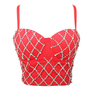 Rhinestone Top Women Camis Cropped Sexy Off Shoulder Corset Crop Top To Wear Out Nightclub Push Up Bustier