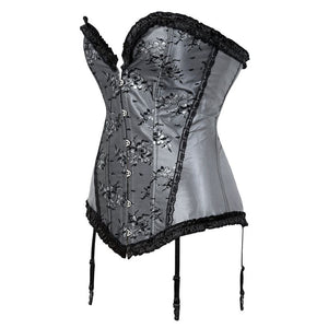 Women fashion sexy brocade floral lace overbust corset bustier waist cincher body shaper burlesque vintage corset lingerie top