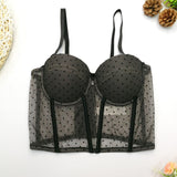 Polka Dot Lace Mesh Summer Short Sexy Corset Nightclub Party Women Camis Built In Bra Cropped Girls Crop Top