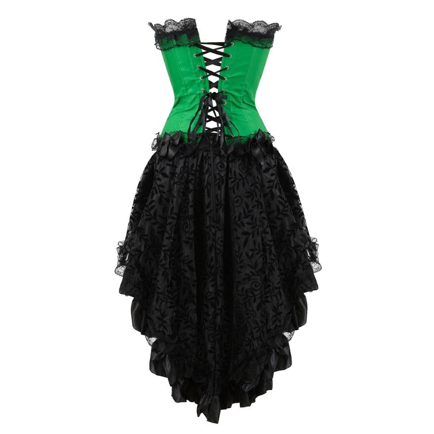 Women Sexy Lace Floral Corset Dress Victorian Fashion Corset Bustier Lingerie Top With Gothic Asymmencial High Low Skirt Set