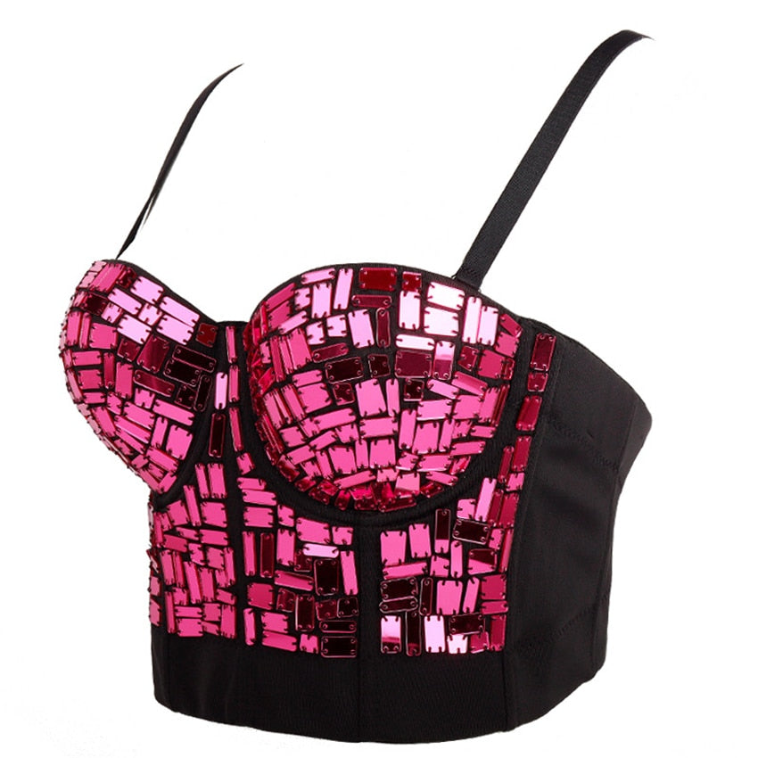 New Camis Top Sequins Slim Disco Push Up Cropped Sexy Corset Tops Performance To Wear Out Crop Top
