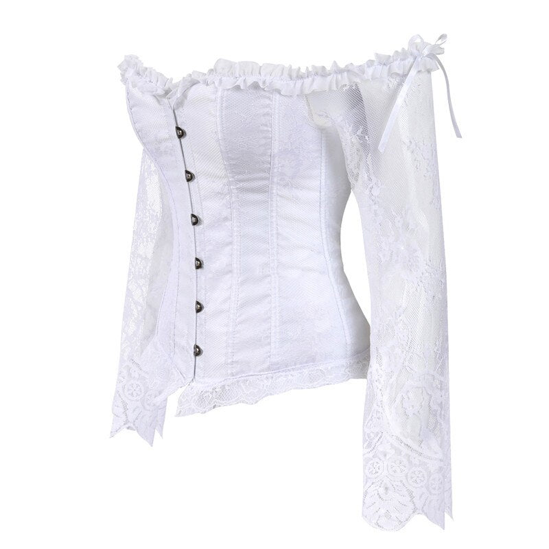 Corset Top Bustier Lingerie Women with Long Sleeves Renaissance Plus Size Lace Floral Sexy Costumes Burlesque Red Black White
