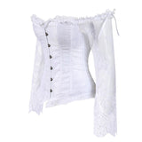 Corset Top Bustier Lingerie Women with Long Sleeves Renaissance Plus Size Lace Floral Sexy Costumes Burlesque Red Black White