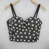 New Summer Sweet Floral Handmade Beading Party Sexy Women Top With Cups Crop Top To Wear Out Push Up Bralette Bra Corset