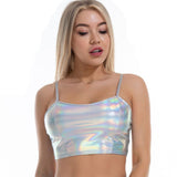 Sexy Reflective Bralette Crop Holographic Cami Top Backless Adjustable Strap Tank Top Camis Clubwear