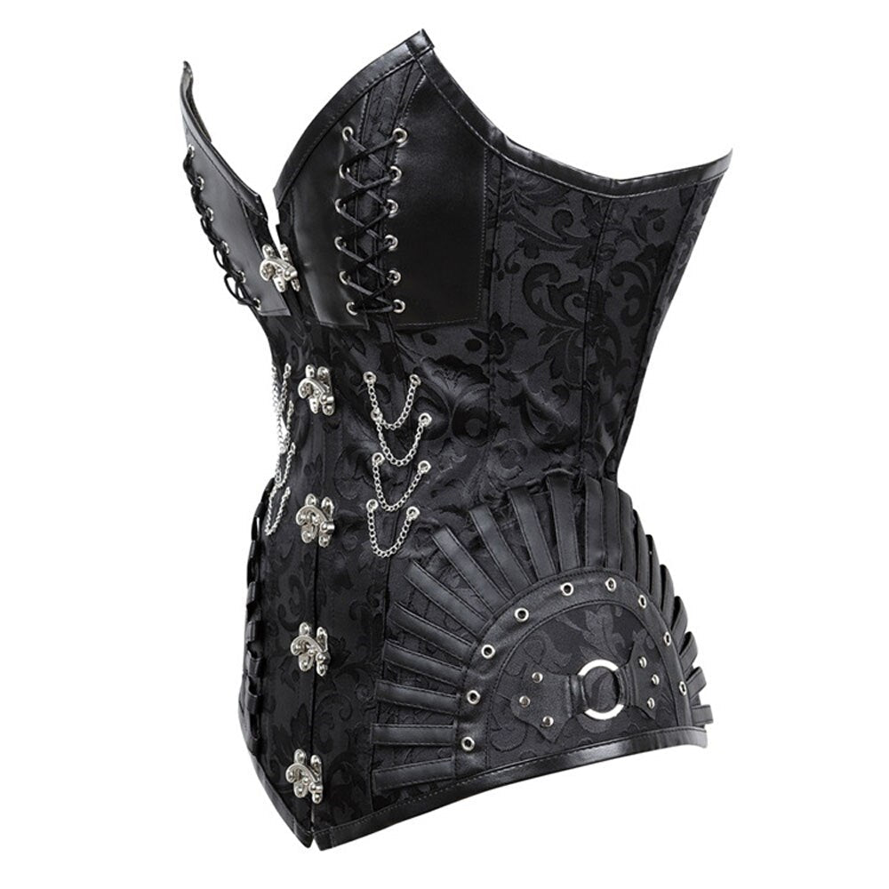 Steampunk Gothic Faux Leather 14 Spiral Steel Boned Overbust Corset Korse Black Goth Sexy Punk Bustiers