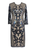 O Neck Formal Half Sleeve Women 1920s Vintage Gowns Tea Length Sequins Tulle Evening Dress