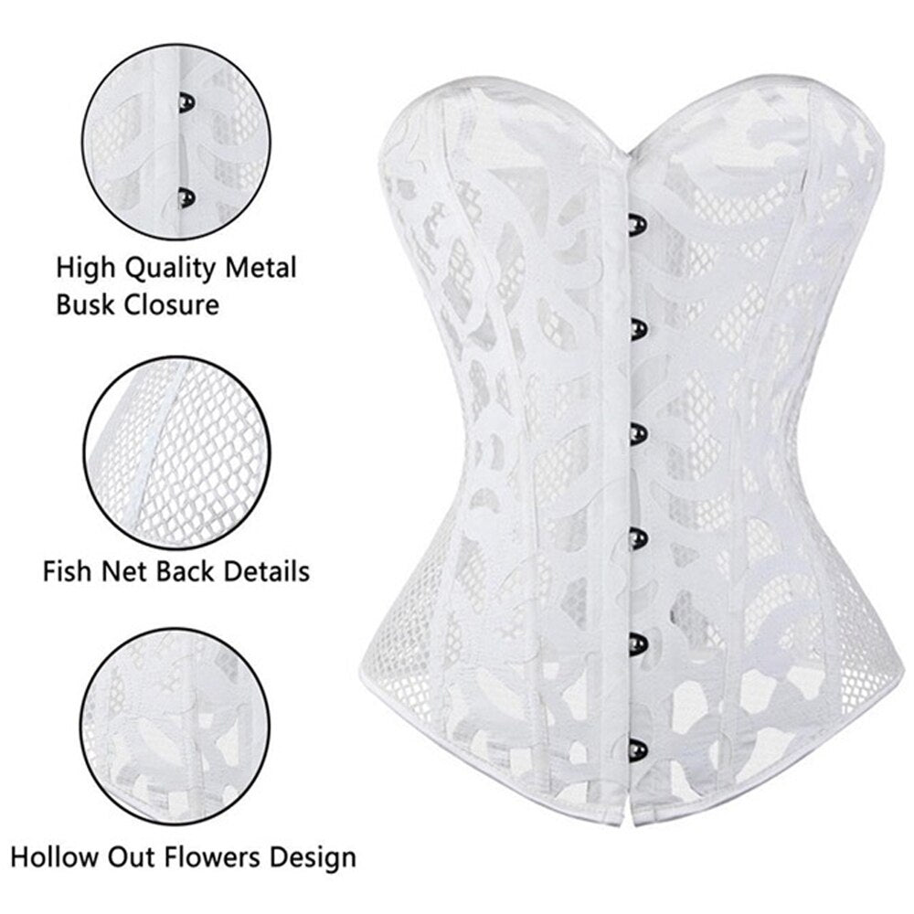 Black White Women Sexy Lace up Boned Overbust Corsets And Bustiers Top Waist Cincher Shaper Plus Size S-6XL