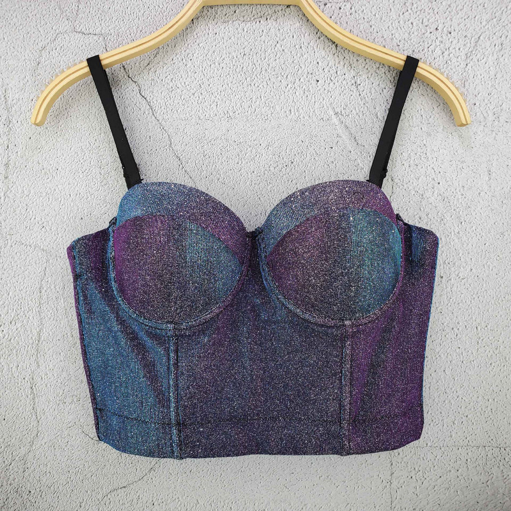 Gradient Shiny Sexy Night Club Party Crop Top Push Up Bralette Bra Cropped To Wear Out Corset Tops Cami Clothing