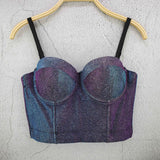Gradient Shiny Sexy Night Club Party Crop Top Push Up Bralette Bra Cropped To Wear Out Corset Tops Cami Clothing